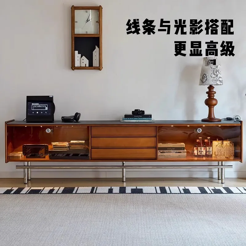 خزانة تلفزيون عتيقة من الخشب الصلب بسيطة وحديثة من Migu، خزانة تلفزيون صغيرة لخزانة تخزين الشقة #4