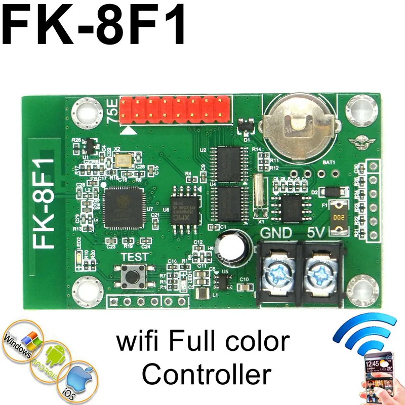 FK-8F1 Wifi Full Color LED Control Card Asynchronous Led Controller With Hub75 Port 192*64 Pixels Support Phone Sending Message