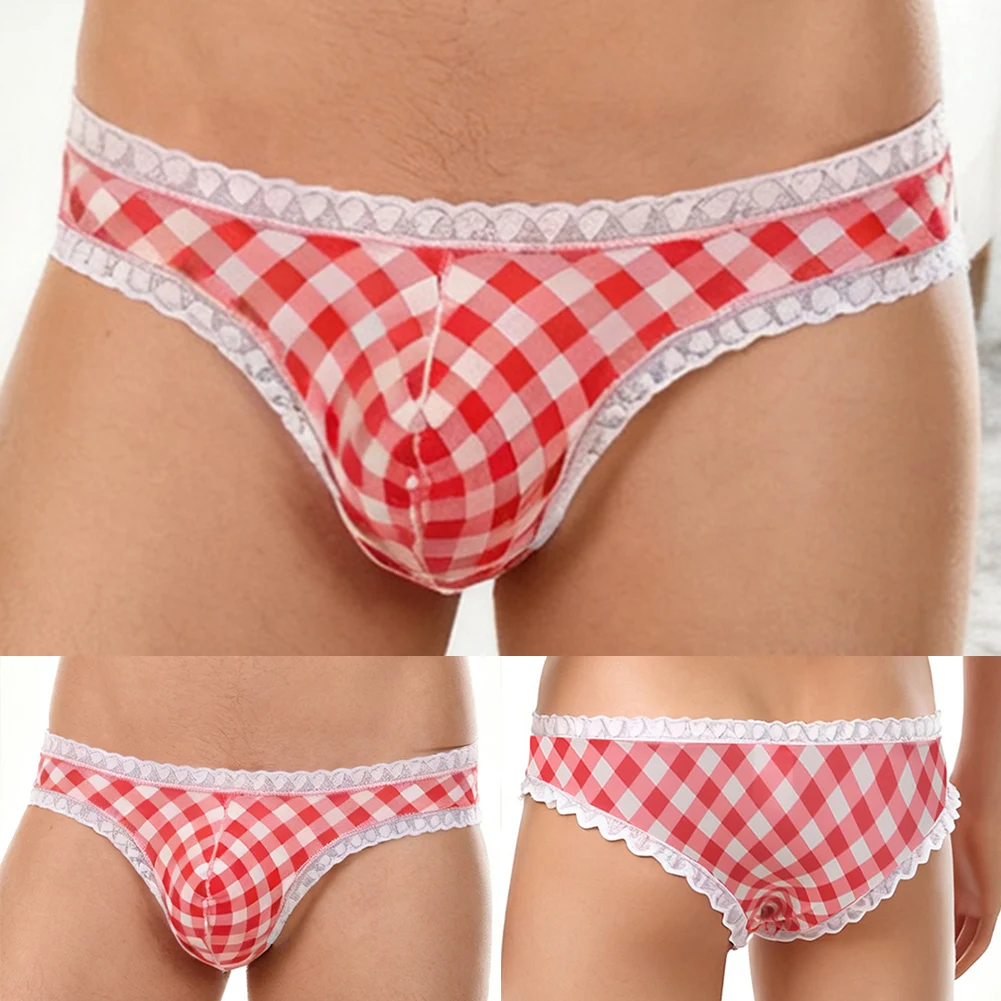 

Daily Sissy Men Underwear Briefs Breathable U Convex Pouch Panties M-2XL Size Fashion Plaid Underpants For Man