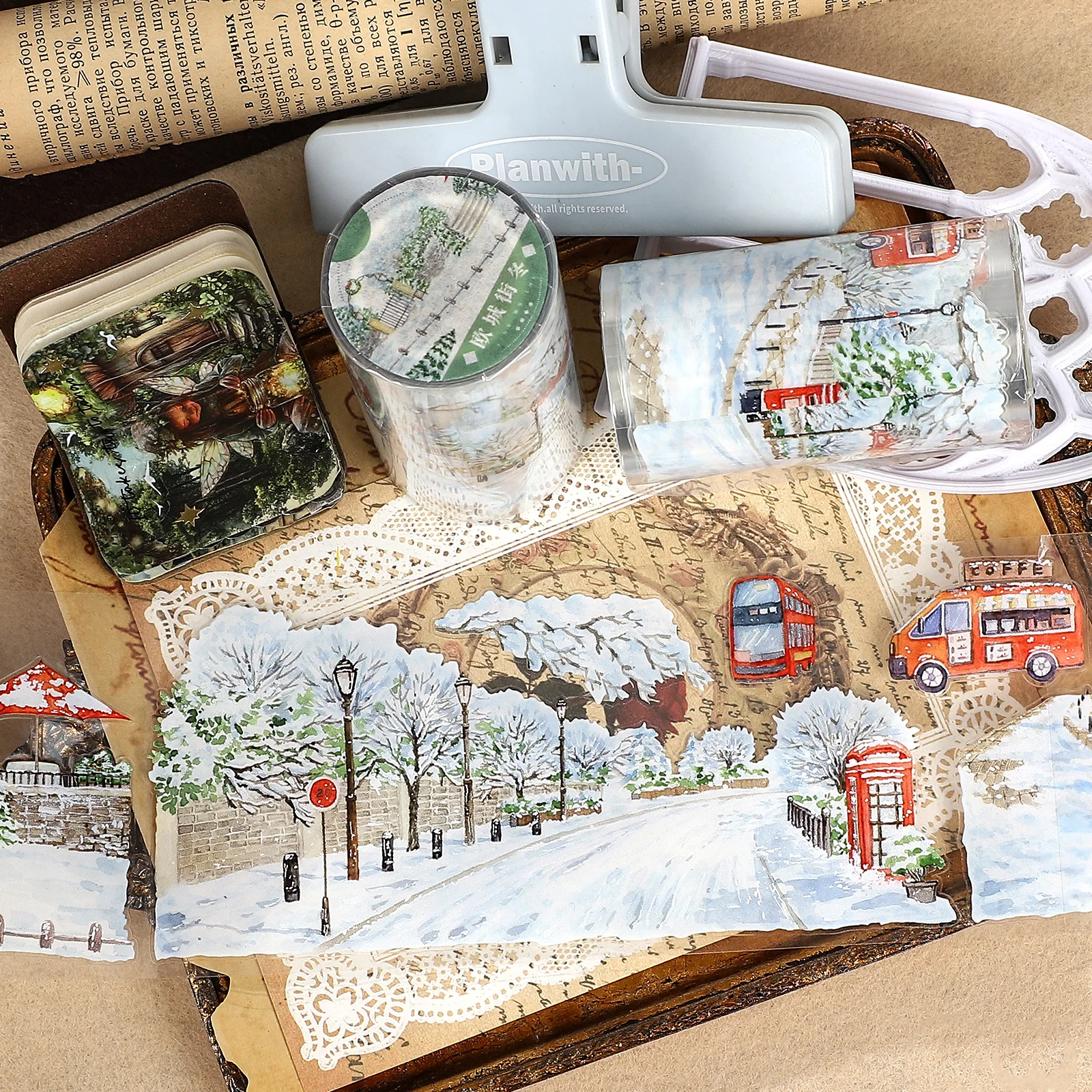 

70mm*5m Vintage Winter Snow City Street Landscape PET Tape Creative DIY Journal Material Collage Stationery
