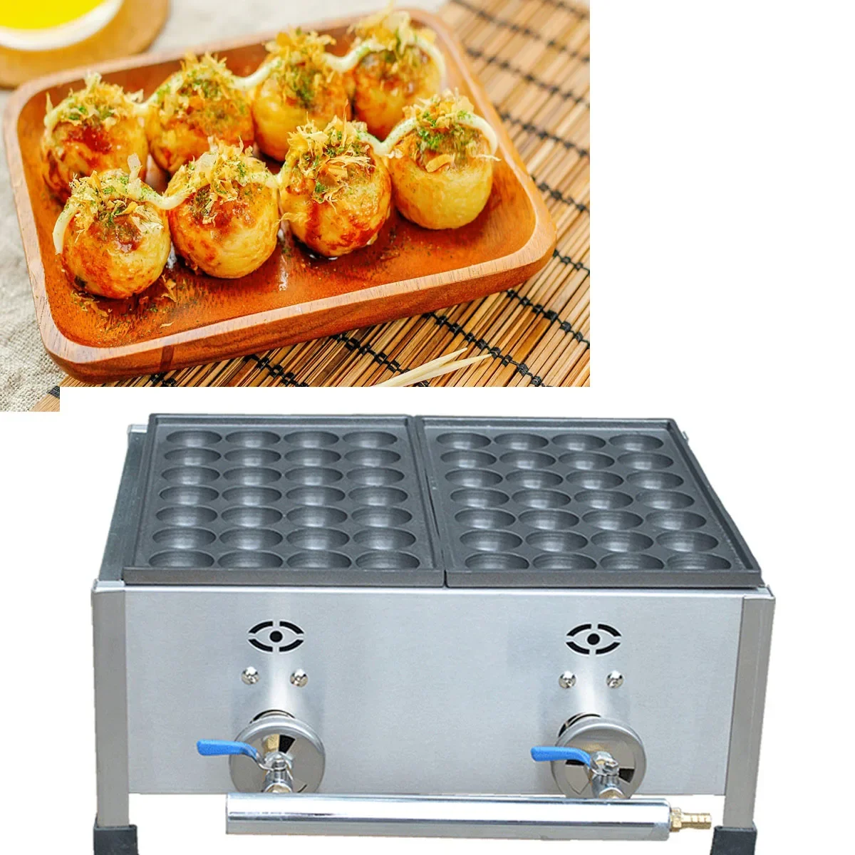 Assadeira Takoyaki antiaderente tipo gás, máquina de bolas pequenas de polvo, tamanho de bola de 40 ou 45 mm, fabricante de Quail Takoyaki