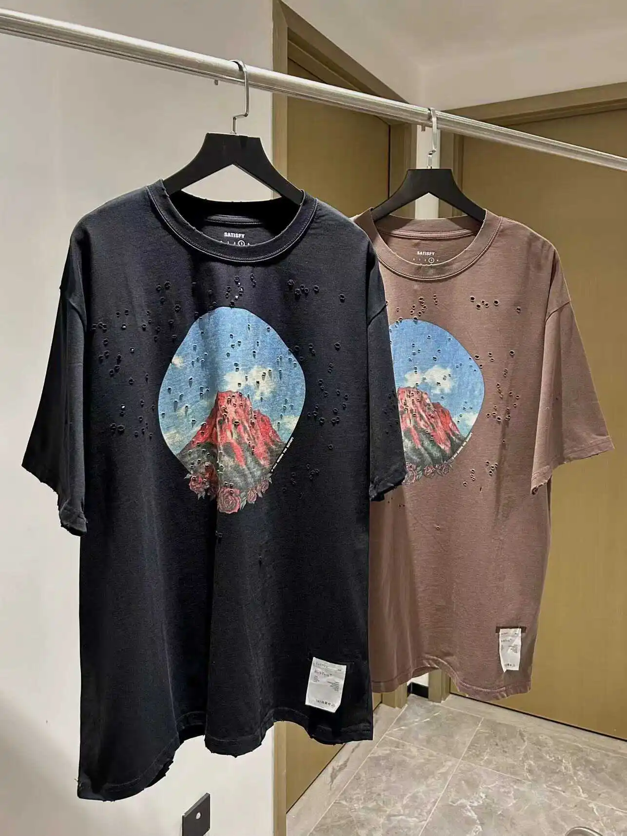 Washed Cotton Short Sleeve T-Shirt Youth Casual Summer Volcano Rose Print Running Sport Loose Fit round Neck T-Shirt for Men