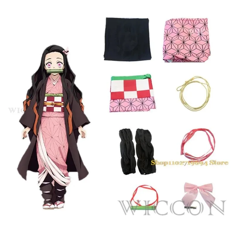 أزياء aa69Nezuko Kamado Nezuko التأثيرية أزياء الرسوم المتحركة للبالغين والأطفال ملابس الهالوين للنساء