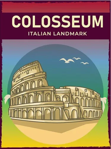 Metal plaque vintage retro style Colosseum, Rome, Italy Classic tin door sign