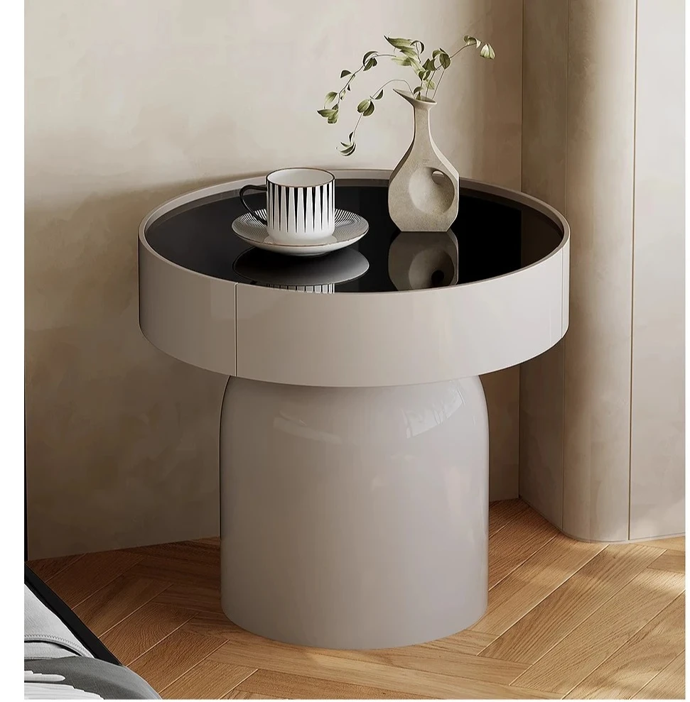 

Italian minimalist bedside table, high-light baking bedside table, storage storage, round high-end sofa side cabinet