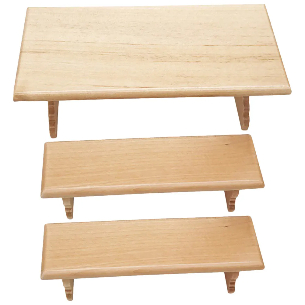 

1Set Wooden Mini House Furniture Set Lifelike Proportion Table and Chair for Dollhouse Decoration Miniature Desk Bench Adornment