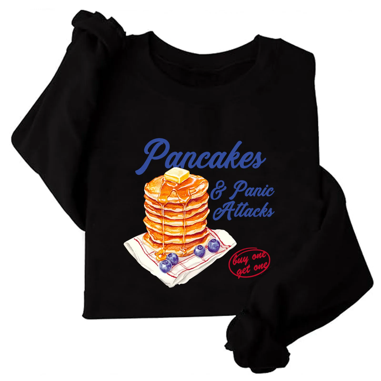 Sarcastic Pancakes and Panic Attacke Sweatshirts Funny Top Women's Clothing O-neck Hoodie Long Sleeve T-shirt Print Hoodie