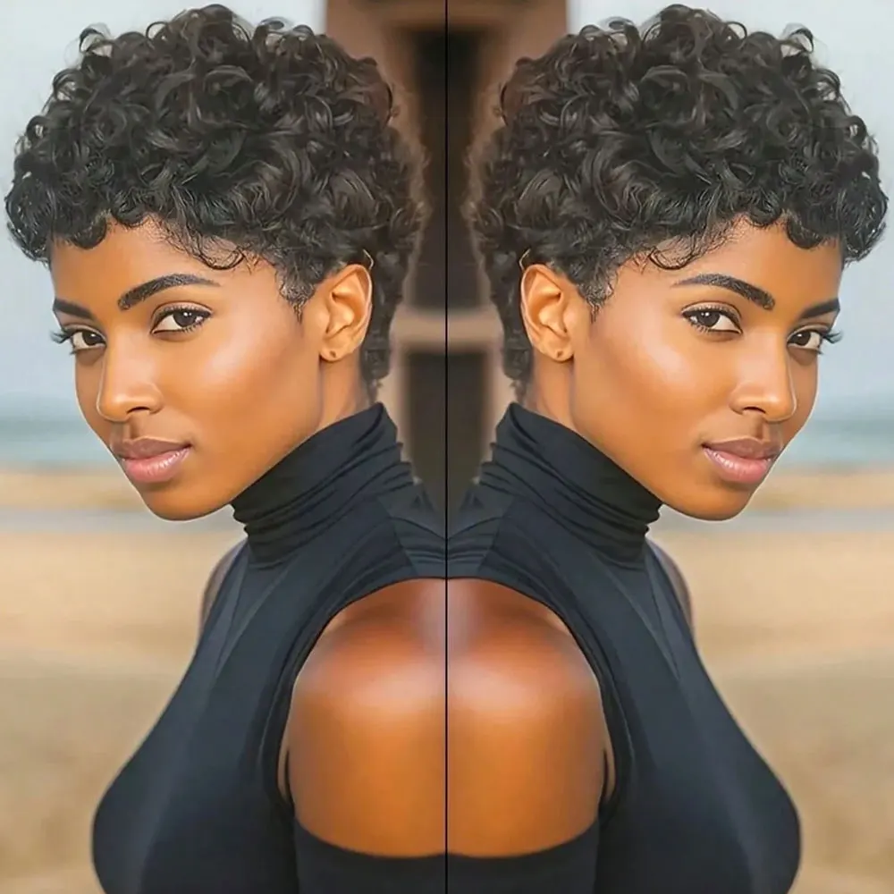 

Short Pixie Cut Wigs for Black Women Human Hair Afro Pixie Wig Black Color Natural Curly Short Wigs for Black Women Short Wigs
