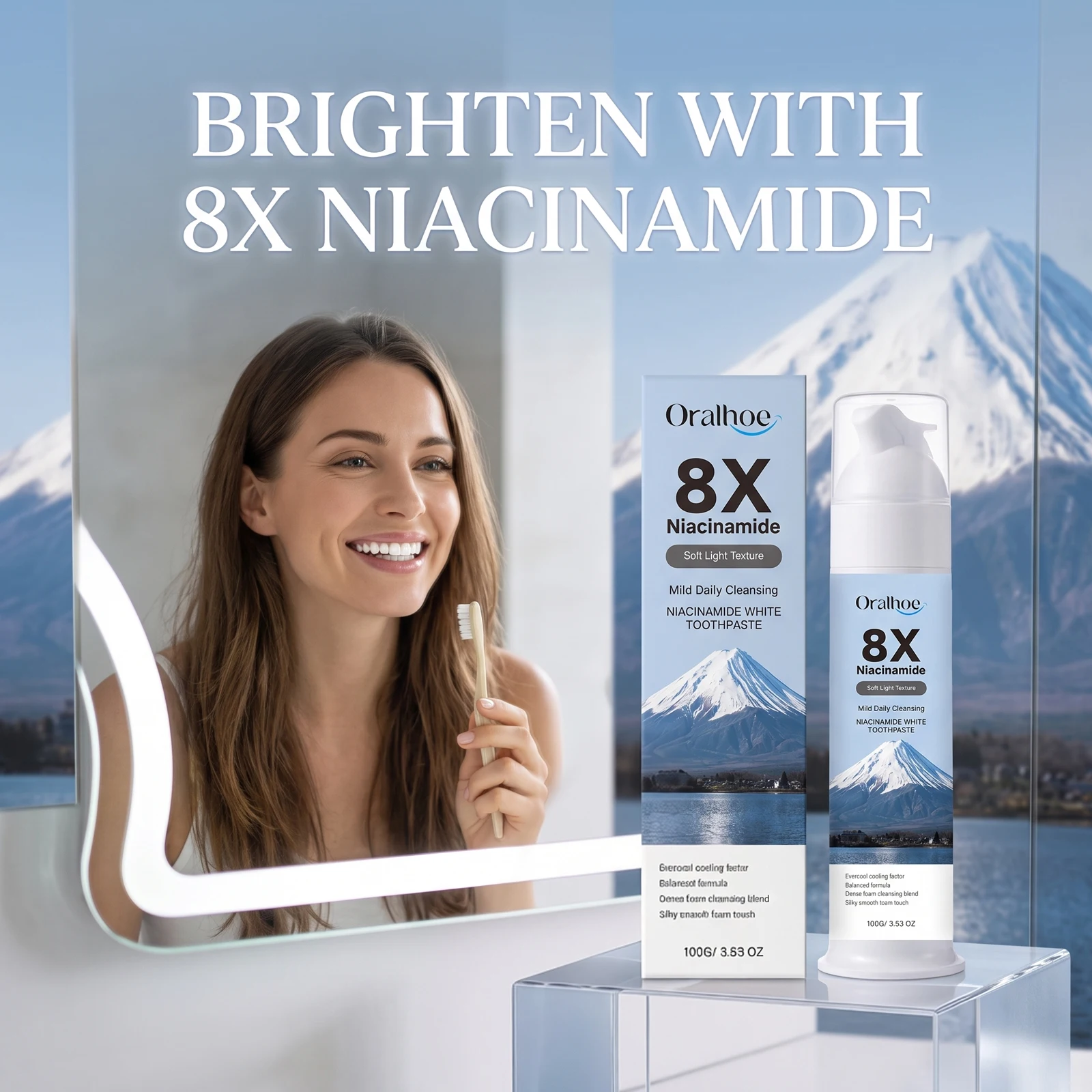 Oralhoe Niacinamide Whitening Toothpaste Removes Yellow Plaque Stains Fresh Mint Breath Cleaning Refreshing Oral Hygiene Care