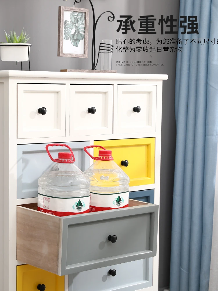 

American style solid wood bucket cabinet storage cabinet Living room wall facing home drawer Five or Nine bucket cabinets