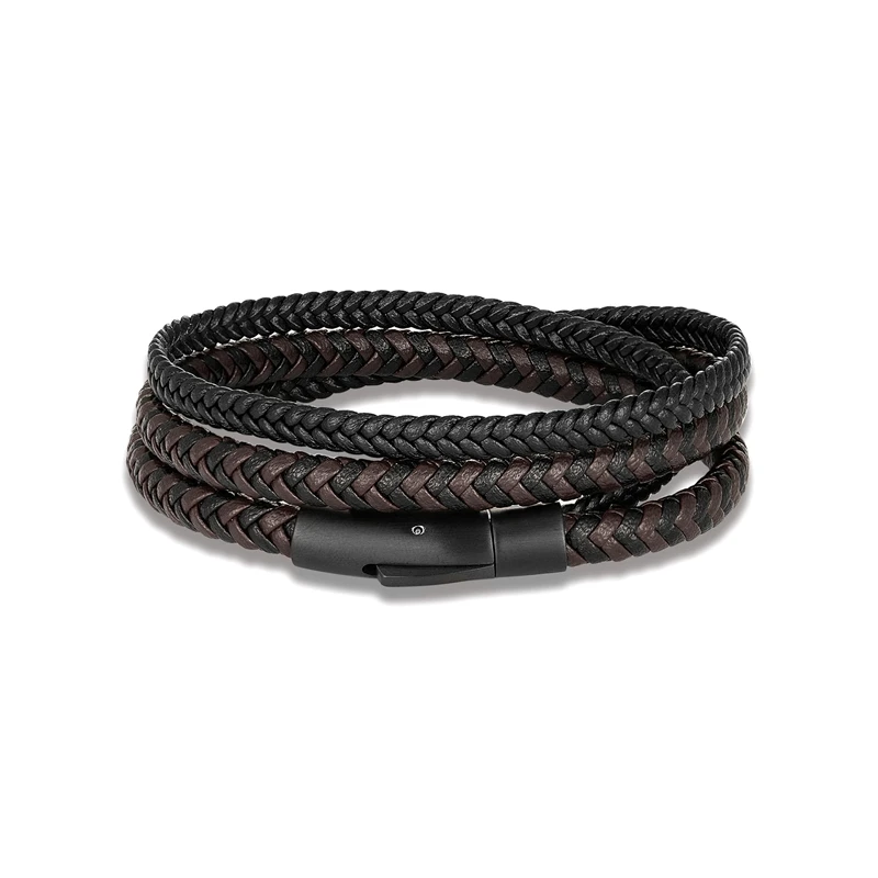 MKENDN Simple Style Men Double Layer Leather Bracelet Matte Black Stainless Steel Button Accessories Hand-woven Jewelry Gifts