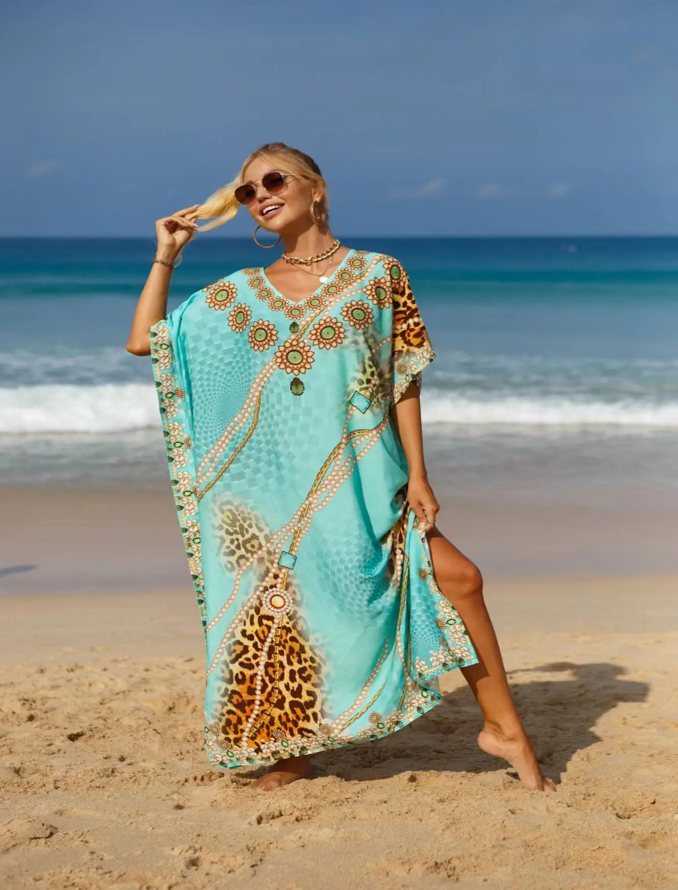 Bsubseach スタイリッシュなタイダイ柄オープンフロントロングキモノ水着カバーアップ（女性用水着カバーアップ）