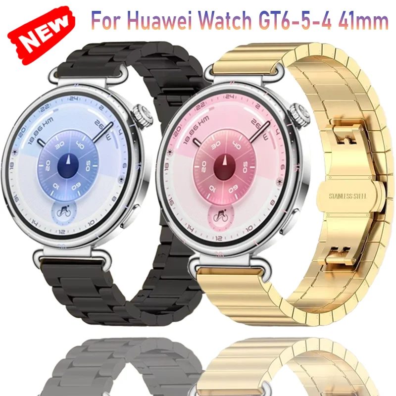 Pasek ze stali nierdzewnej 18 mm do Huawei Watch 5/GT5 Pro 42 mm, metalowy, luksusowy, wygodny pasek na rękę dla kobiet, do Huawei Watch GT6-5-4 41 mm