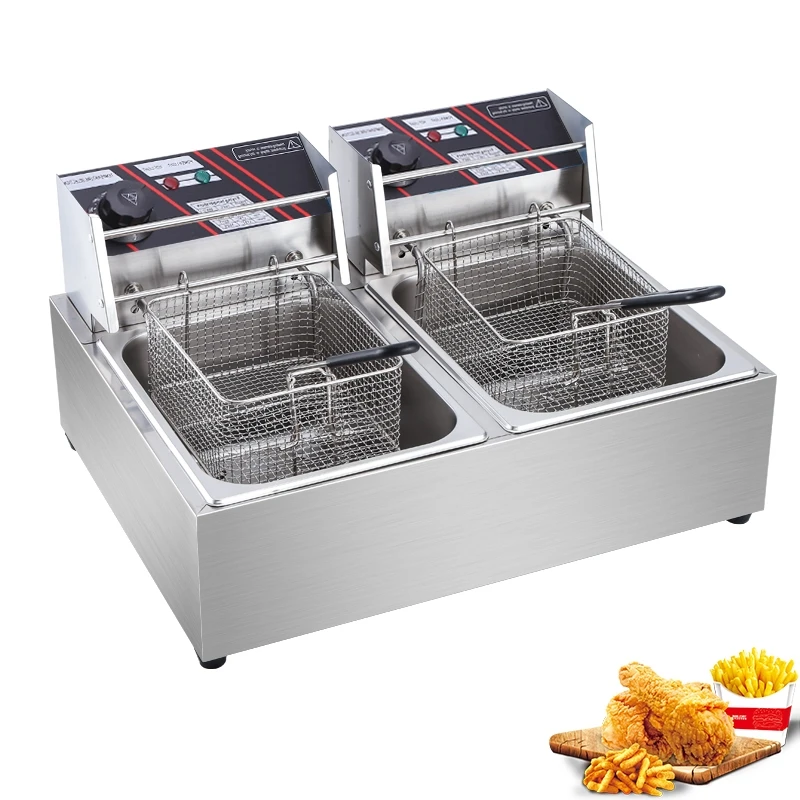 Stainless Steel Commercial Electric Deep Frying Potato Chip Frying Machine Chicken Deep Fryer Countertop Dual Tank