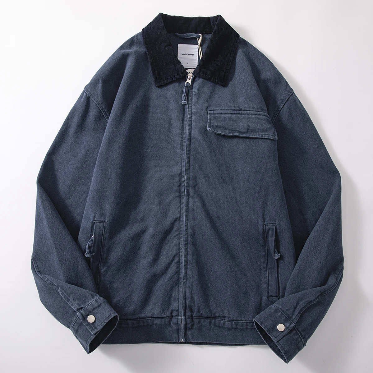 

Retro corduroy collar work jacket for men autumn old washing loose cotton lapel contrast jacket