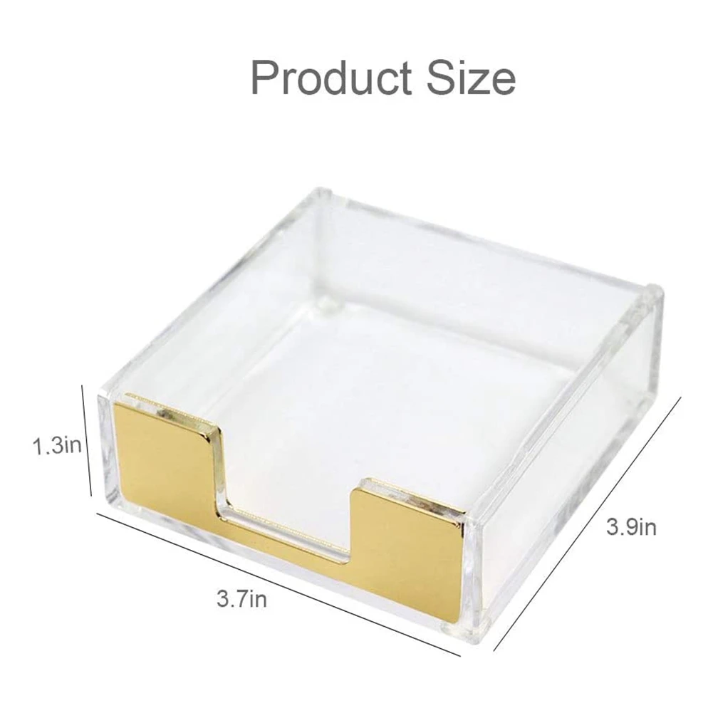 Acrylic Sticky Notes Pad Holder Desktop Organizer 3.5X3.3 Inch Memo Holder for Office Home Desk Supplies(Gold)