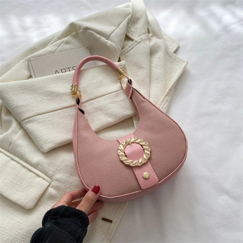 

Large Capacity Metal Buckle Hobo Bag Korean Style Handbag Simple Shoulder Bag All-match Storage Bag Ins Square Tote Bag