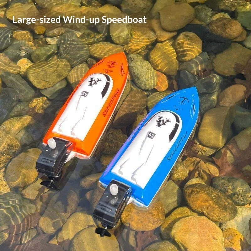 Wind Up Plastic Speedboat Toy Non Electric Clockwork Yacht Model Kids Children Bath Tub Swimming Pool Water Play Toy