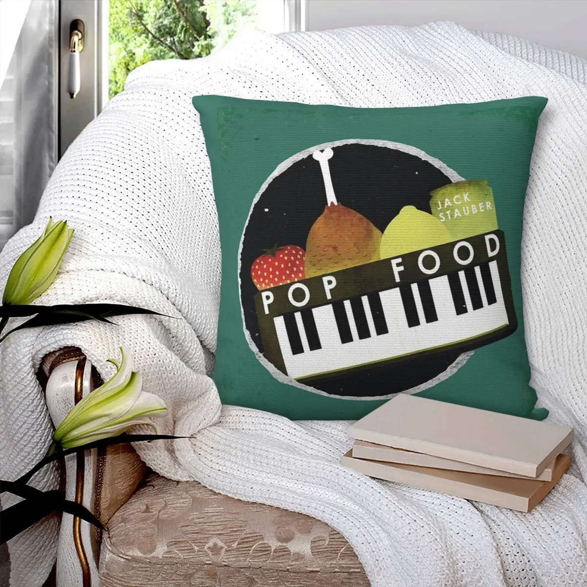 Jack Stauber Pop Food Album Cover Square Pillowcase Pillow Cover Cushion Zip Decorative Comfort Throw Pillow for Home Bedroom