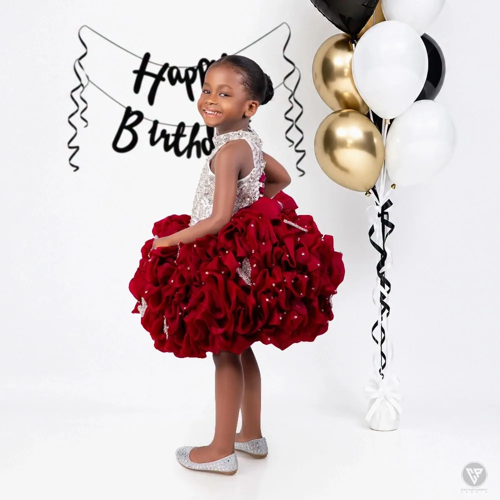 Custom Luxury Dress Women Wedding Guest Dress Flower Girl Wedding Gown Birthday Party Pageant Runway Red Butterfly Ruffled Bow