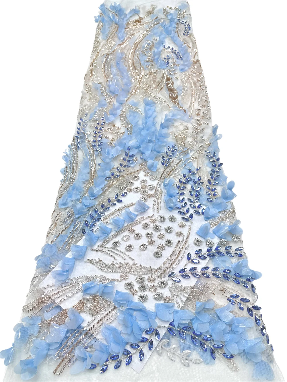 African Heavy Beaded Lace Fabric 2026 High Quality Lace Nigeria Stones Sequins French Tulle Lace Fabric Material For Wedding