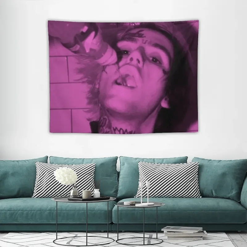VIKAMA Purple Aesthetic Tapestry Tattooed Young Man Portrait Monochrome Emo Wall Hanging for Bedroom Dorm Room Wall Art Decor
