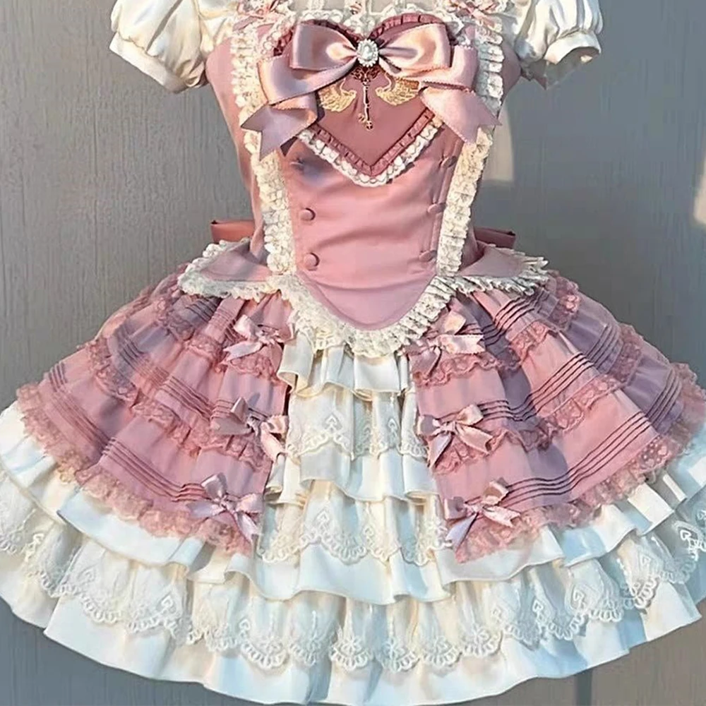 Summernew Sweet Palace Style Tight Corset Shirt Half Skirt Lolita Dress Lolita Cute Sweet Fashionable Girl Lace Princess Dress