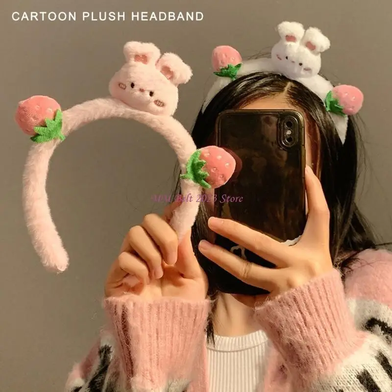 49me Plush Rabbit Hairhoop สำหรับวัยรุ่นวัยรุ่นสาวธีมปาร์ตี้ Strawberry Headwear Women Face Washing Hairband Kids Hairhoop