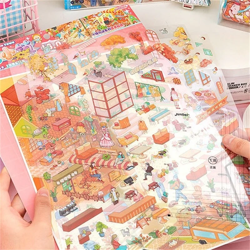 Kawaii 3D Miniature Scene Cartoon Town Landscape Stickers DIY Handmade Stacking Scrapbook Fun Album Decoration Sticker