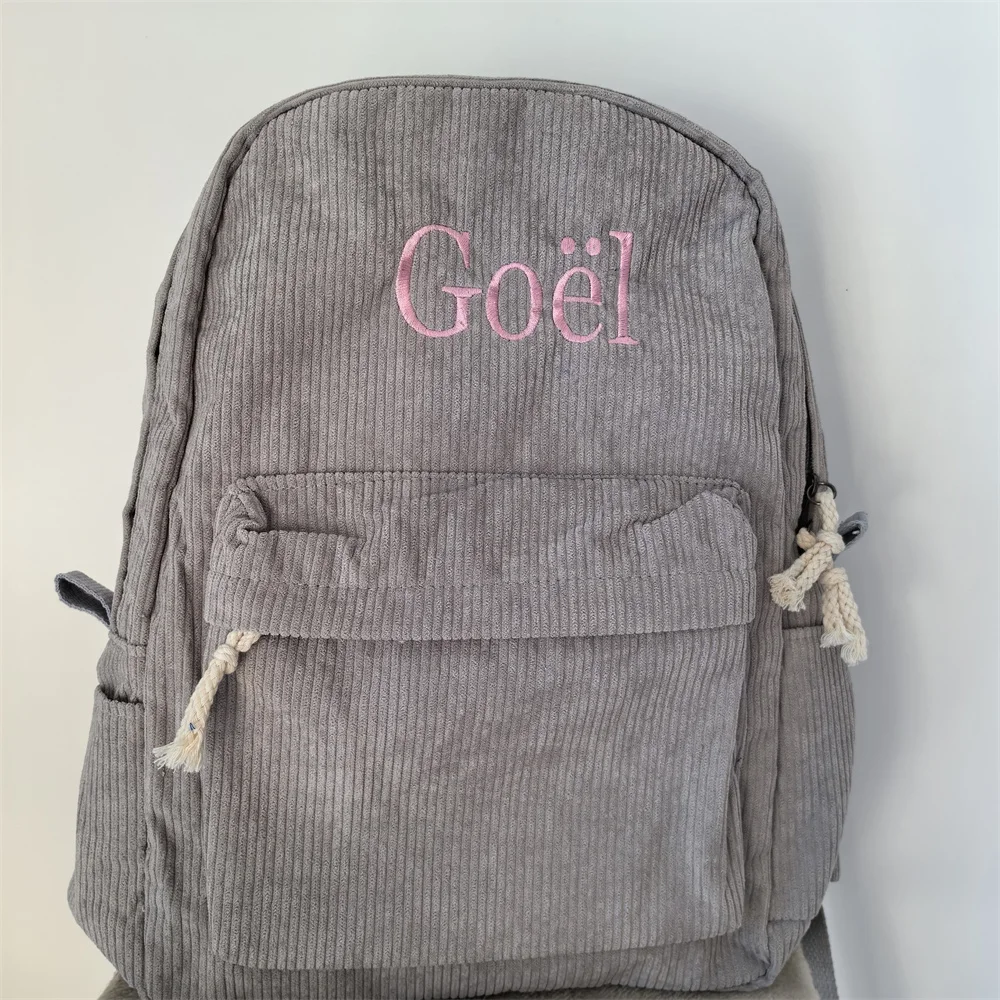 

Solid Color Corduroy Large Capacity Backpack Personalized Name High School Student's Schoolbag Boys Girls Simple Outdoor Bags