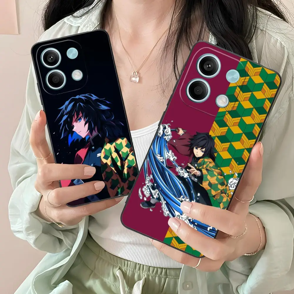 حافظة هاتف شيطان القاتل Giyu Tomioka لهاتف Xiaomi Redmi Note 14 13 12 11 A5 3 2 1 Pro Plus 4G 5G طباعة ملونة فاخرة
