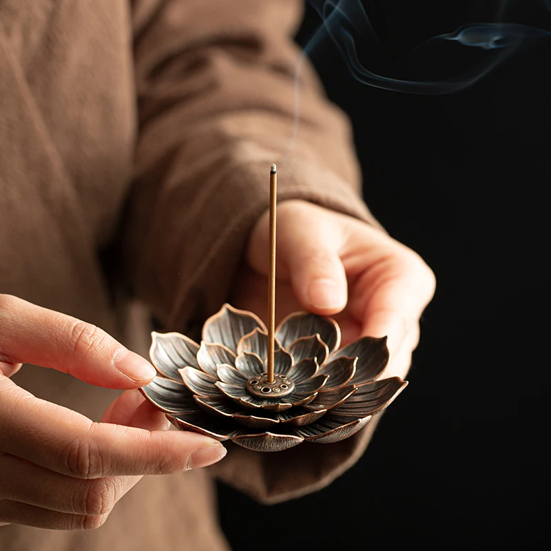 Bruciatore di incenso piastra di supporto in lega bastone bruciatore piastra buddismo bobina di loto incensiere aste buddiste incenso Yoga studi linea di combustione