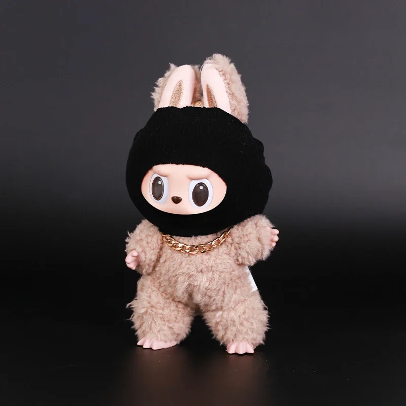 Labubu 衣類アクセサリートレンディクール素敵な楽しいと面白いスタイル黒ニット帽子とネックレスファッションポップアクセサリー