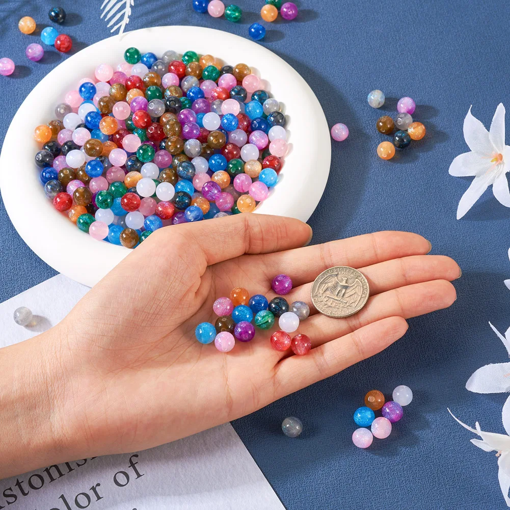 360Pcs Round Imitation Cat Eye Resin Beads with Glitter Powder Loose Beads for Bracelet Jewelry Making Accessories