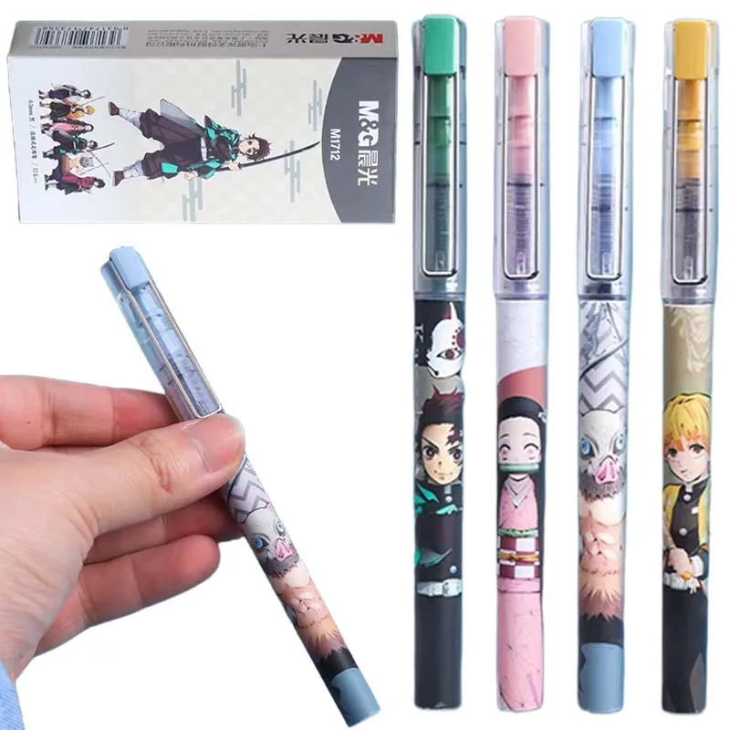 Demon Slayer Needle Type Gel Pens Large Capacity Straight Liquid Ballpoint Pen Anime Stationery School Office Supplies Writing