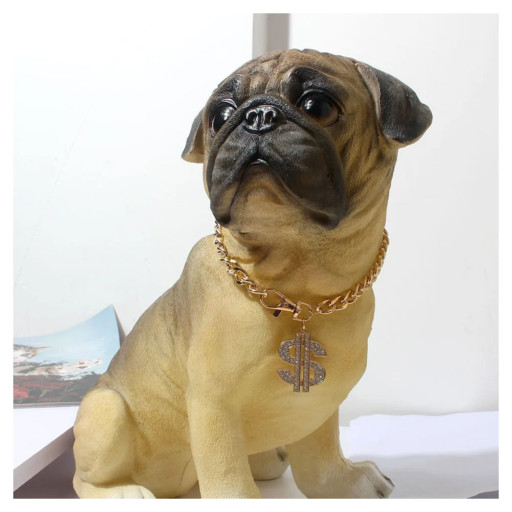 Luxury Dog Collar Necklace for Small Medium Dogs Dollar Sign Pendants Hip Hop Gold/Silver Plated Chain Jewelry Pet Accessories