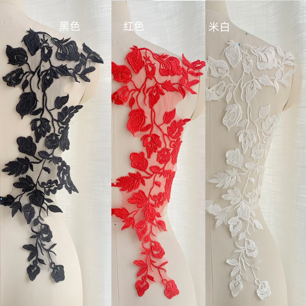 Spitzenapplikation für Hochzeitskleid, verspiegelte Blume, DIY Cheongsam, 3 Farben, 45*20cm, 1 Paar, 2 Stück, 1 Paar, RS2105 – Detail 2