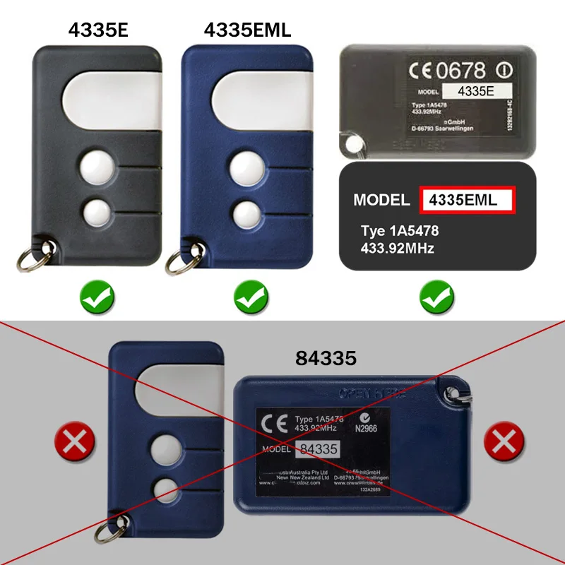 Imagem -02 - Garagem Porta Controle Remoto 43392 Mhz Rolling Code 1a5478 D66793 Opener 4330e 4335e 4333e 4332e 4330eml 4335eml 4333eml 4332eml