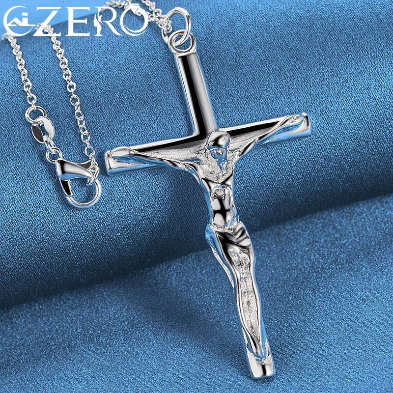 925 Sterling Silver 40-75cm Snake Chain Jesus Cross Pendant Necklace For Women Man Fashion Wedding Party Jewelry Christmas Gift - Detail 1