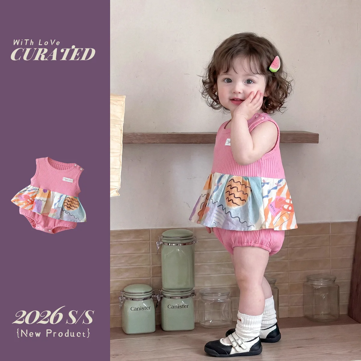 Baby Girl Korean Thin Bag Fart Clothes, Girls Summer Graffiti Cake Skirt Jumpsuit Baby Sleeveless Western-style Crawling Clothes