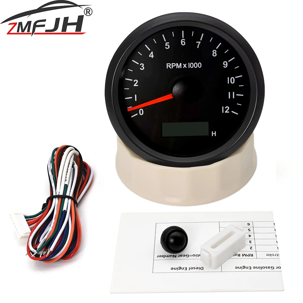 85mm Auto Marine Tachometer 12000RPM Gauge With Hourmeter With Red/Yellow LED Backlight RPM Gauge Tacho Meter For Car Boat