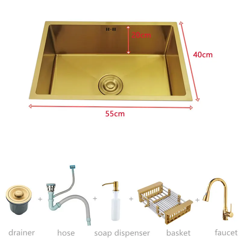 Gouden Gootsteen 304 Roestvrijstalen Wastafels Boven De Toonbank Of Undermount Installatie Enkele Kleine Staaf Gouden Wastafel