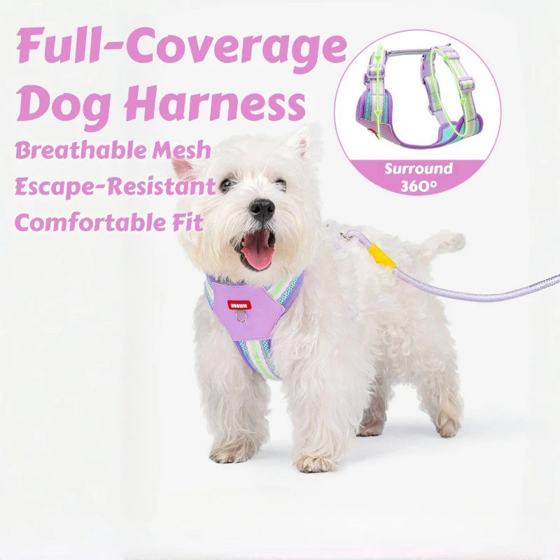 حزام صيفي للكلاب بدون هروب - شبكة تبريد على طراز H مع شرائط عاكسة ولمسات نيون، تصميم خفيف الوزن مقاوم للهروب