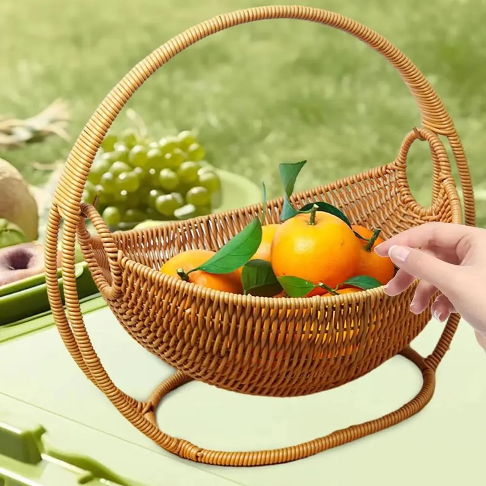 

Тканая корзина для хранения с ручкой, имитация плетения лозы, высококачественная корзина из искусственного ротанга, креативный дизайн, декоративная