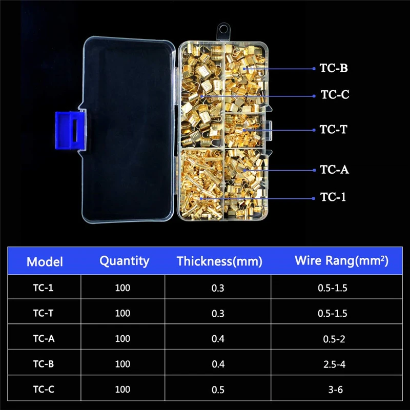 500PCS boxed 5 specifications golden brass quick crimp U-shaped copper buckle parallel copper hoop buckle terminal set