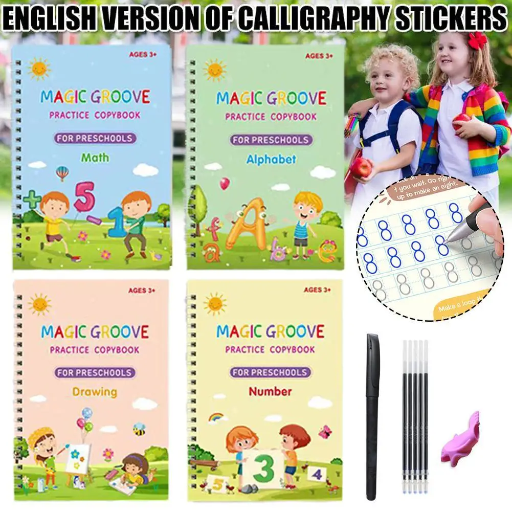 Magic Groove Übungskopierbuch Stift Vorschulkinder Kalligraphie Kinder Abwischen Englisch Kostenloses Buch Wiederverwendbares Schreiben Kostenloses Abwischen