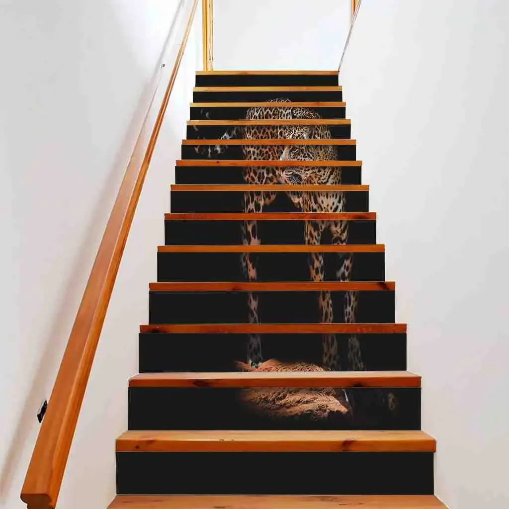Cheetah Stair Stickers Self-adhesive Leopard Stair Riser Decals Panther Wild Animal Staircase Murals Home Indoor Steps Decor