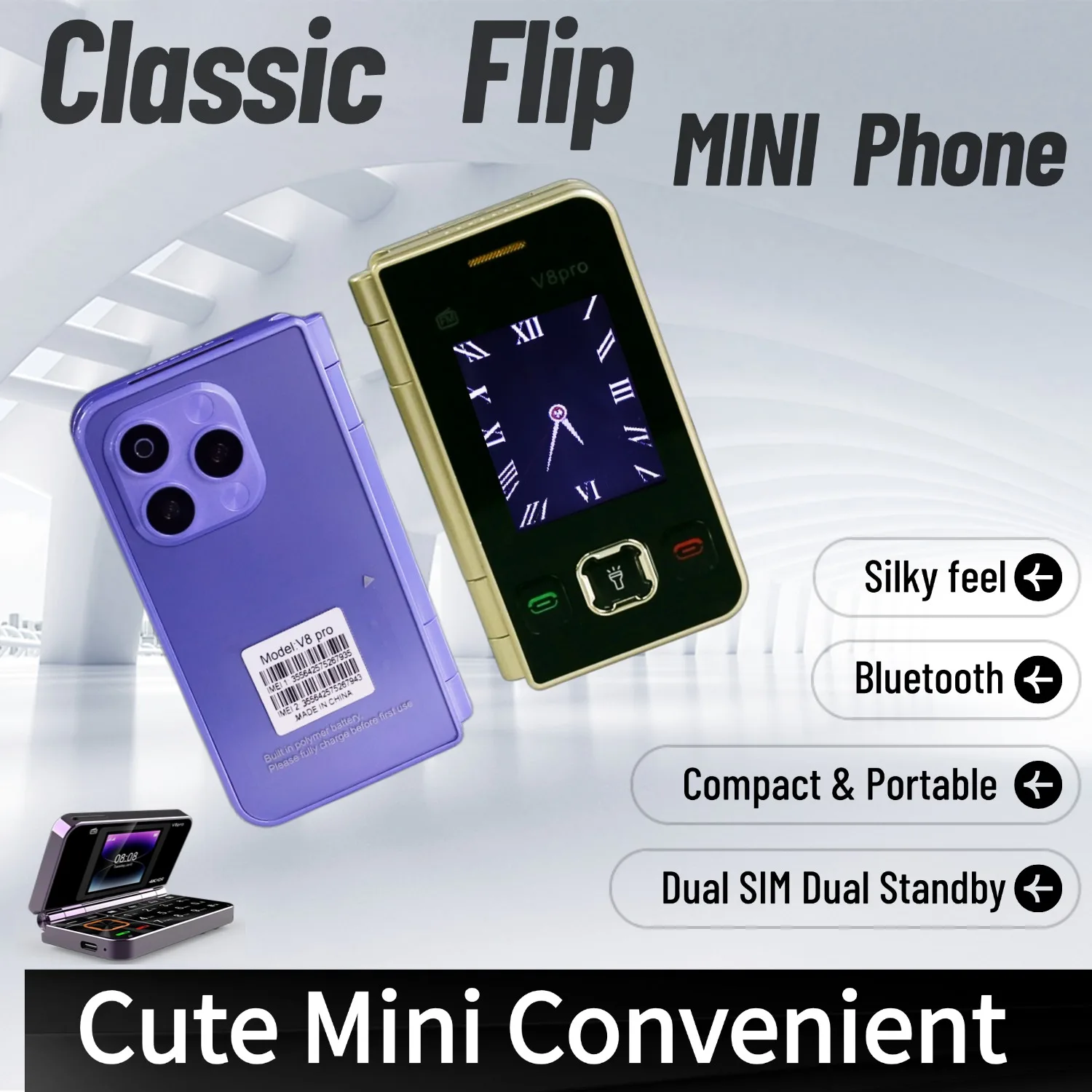 Two Screen Folding Pocket Phone Dual Sim Large Push-Button Double Torch Blacklist Bluetooth Mini Thin Palm Budget Moile For Kids