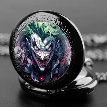 Joker temático cúpula de vidro relógio de bolso de quartzo clássico mostrador de numerais árabes com corrente durável para homens presentes criativos