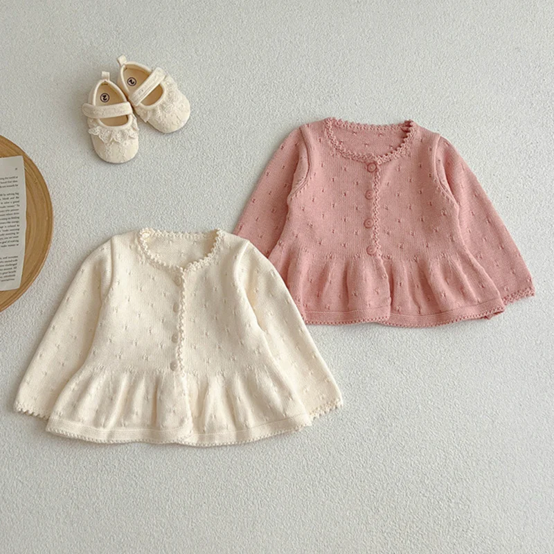 

Autumn Baby Sweaters Girl Clothes Knit Top Sweet Lace Cardigan Long Sleeve Knitted Sweater Infant Coat Newborn Clothing Knitwear